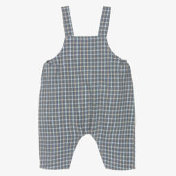 Jamiks-Baby Boys Grey Check Cotton Teddy Bear Dungarees | Childrensalon