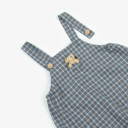 Jamiks-Baby Boys Grey Check Cotton Teddy Bear Dungarees | Childrensalon