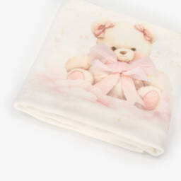 Jamiks-Baby Girls Ivory Velour Teddy Bear Blanket (85cm) | Childrensalon