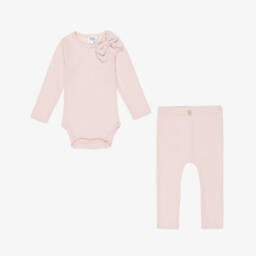 Jamiks-Baby Girls Pink Cotton Leggings Set with Floral Bow | Childrensalon