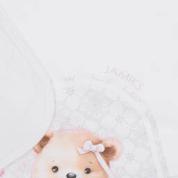 Jamiks-Baby Girls White Bear Cotton Blanket (85cm) | Childrensalon