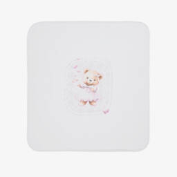 Jamiks-Baby Girls White Bear Cotton Blanket (85cm) | Childrensalon
