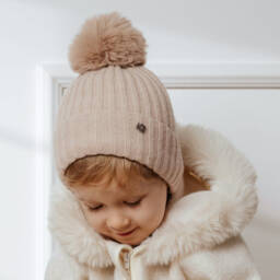Jamiks-Beige Merino Wool Baby Pom-Pom Hat | Childrensalon