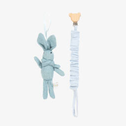 Jamiks-Blue Cotton Teddy Muslin & Dummy Clip Set  | Childrensalon