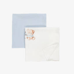 Jamiks-Blue Cotton Teddy Muslin & Dummy Clip Set  | Childrensalon