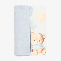 Jamiks-Blue Cotton Teddy Muslin & Dummy Clip Set  | Childrensalon