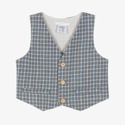 Jamiks-Boys Grey & Beige Check Cotton Waistcoat | Childrensalon