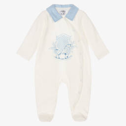 Boys Ivory Cotton Rocking Horse Print Babygrow 
