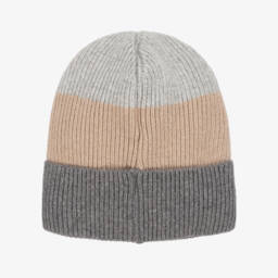 Jamiks-Шапка трикотажная трёхцветная бежево-серая для мальчиков | Childrensalon