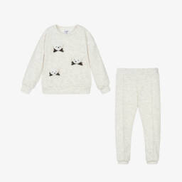Jamiks-Girls Grey Marl Cotton Tracksuit with Teddy Bear Appliqués | Childrensalon
