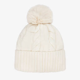 Jamiks-Шапка кремовая из шерсти и кашемира с помпоном из искусственного меха длядевочек | Childrensalon