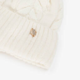 Jamiks-Шапка кремовая из шерсти и кашемира с помпоном из искусственного меха длядевочек | Childrensalon