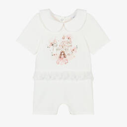 Girls Ivory Cotton Shortie with Princess & Castle Print