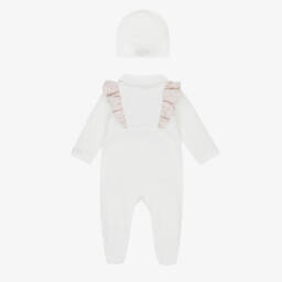 Jamiks-Girls Ivory & Pink Velour Floral Bow Babysuit Set | Childrensalon