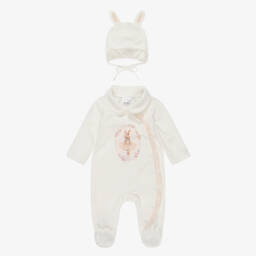Girls Ivory Velour Ballerina Bunny Babysuit Set