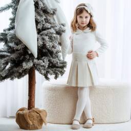 Jamiks-Girls Ivory Velour Top & Tweed Skirt Set | Childrensalon