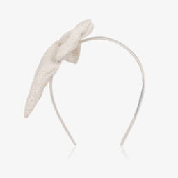 Jamiks-Girls Pale Ivory Tweed Bow Hairband | Childrensalon