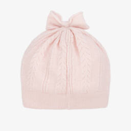 Jamiks-Girls Pale Pink Patterned-Knit Hat with Bow | Childrensalon