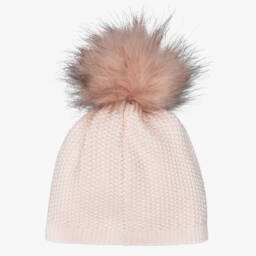 Jamiks-Шапка розовая с бантом помпоном из искусственного меха для девочек | Childrensalon