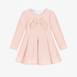 Girls Pleated Pink Tweed Bow Dress