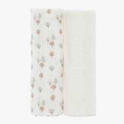 Jamiks-Ivory Organic Cotton Tree Print Muslin Cloths (2 Pack) | Childrensalon