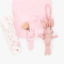 Jamiks-Pink Cotton Rabbit Muslin & Dummy Clip Set  | Childrensalon