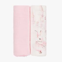 Jamiks-Pink Cotton Rabbit Muslin & Dummy Clip Set  | Childrensalon