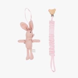 Jamiks-Pink Cotton Rabbit Muslin & Dummy Clip Set  | Childrensalon