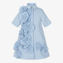 Jessie and James London-Girls Blue Shirt Dress with 3D Flowers | Childrensalon