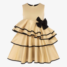 Jessie and James London-Girls Gold & Black Ruffle Dress | Childrensalon