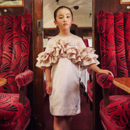 Jessie and James London-Girls Metallic Pink Ruffle Dress | Childrensalon