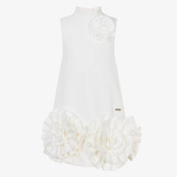 Jessie and James London-Платье белое хлопковое с цветочными розетками | Childrensalon