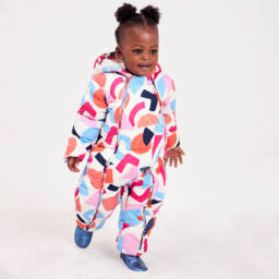 Joyday-Baby Girls Ivory & Pink Puffer Snowsuit | Childrensalon