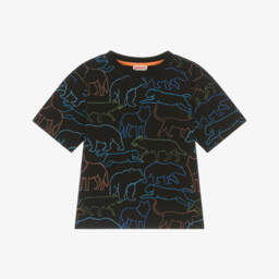 Joyday-Boys Black Cotton Animal Print Top | Childrensalon