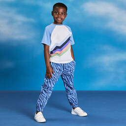 Joyday-Boys Blue Cotton Animal Print Cargo Trousers | Childrensalon