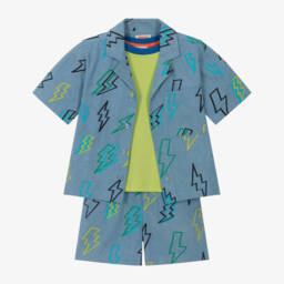 Joyday-طقم شورت قطن بتصميم البرق لون أزرق للأولاد | Childrensalon