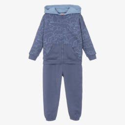 Joyday-Boys Blue Cotton Tracksuit with Bear Print | Childrensalon