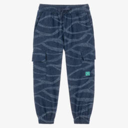 Boys Blue Printed Denim Cargo-Style Trousers