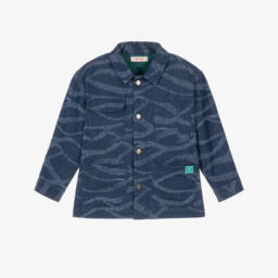 Boys Blue Printed Denim Shacket