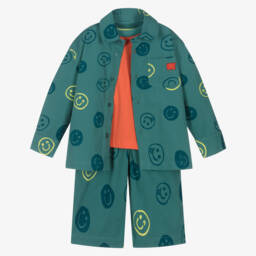 Joyday-Boys Green Cotton Happy Faces Shorts Set | Childrensalon