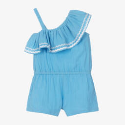Joyday-Girls Blue Muslin Ruffle Playsuit | Childrensalon