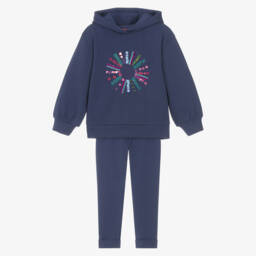 Joyday-Girls Blue Cotton Jersey Top with Hand-Sewn Sequin Heart | Childrensalon