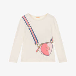 Joyday-Girls Ivory Cotton Handbag Print Top | Childrensalon