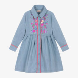Joyday-Girls Light Blue Denim Dress with Sequins | Childrensalon
