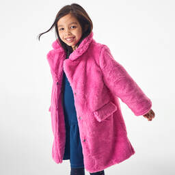 Joyday-Girls Pink Faux Fur Coat | Childrensalon