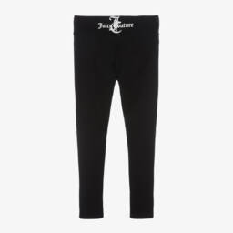 Juicy Couture-Girls Black Cotton Leggings with Glitter Logo | Childrensalon