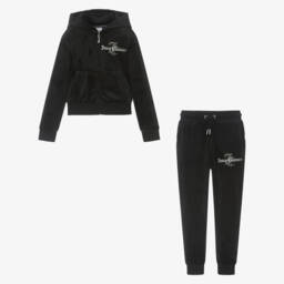 Juicy Couture-Girls Black Velour Tracksuit | Childrensalon