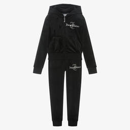 Juicy Couture-Girls Black Velour Tracksuit | Childrensalon
