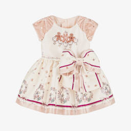 Junona-Baby Girls Ivory & Pink Satin Gingerbread Dress | Childrensalon