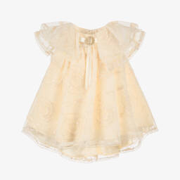 Junona-Girls Beige Embroidered Tulle Dress | Childrensalon